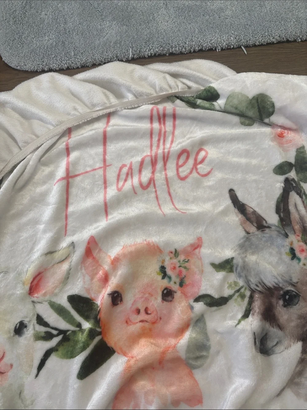 Unlisted White Floral Nursery Fitted Sheet with Pink Name